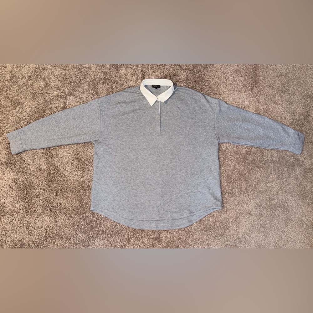 rag & bone Oversized Heather Gray Long Sleeve Polo w/ White Collar EUC - Size XL